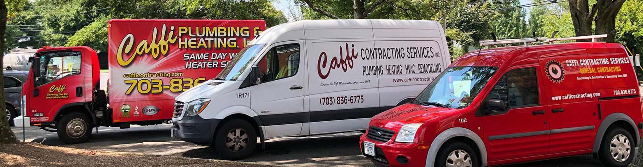 Three different Caffi Services company vehicles.